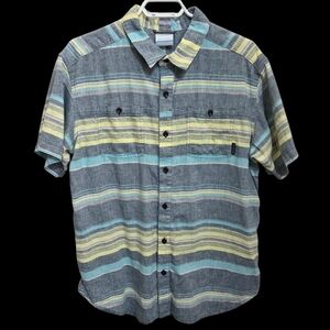 ⭐️Columbia Mens Greyish Blue and Yellow Casual Button Down Shirt Size L